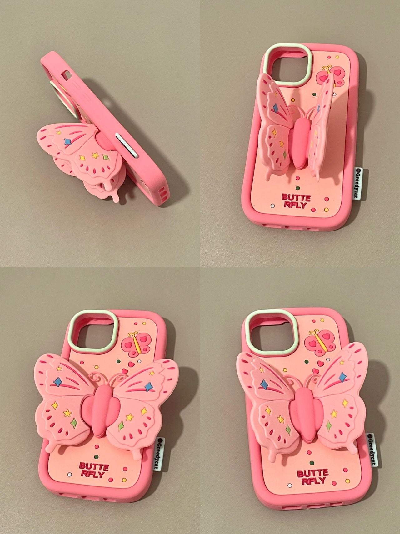 Pink Three-dimensional Butterfly Bracket Phone Case Shockproof All-inclusive Silicone Phone Case