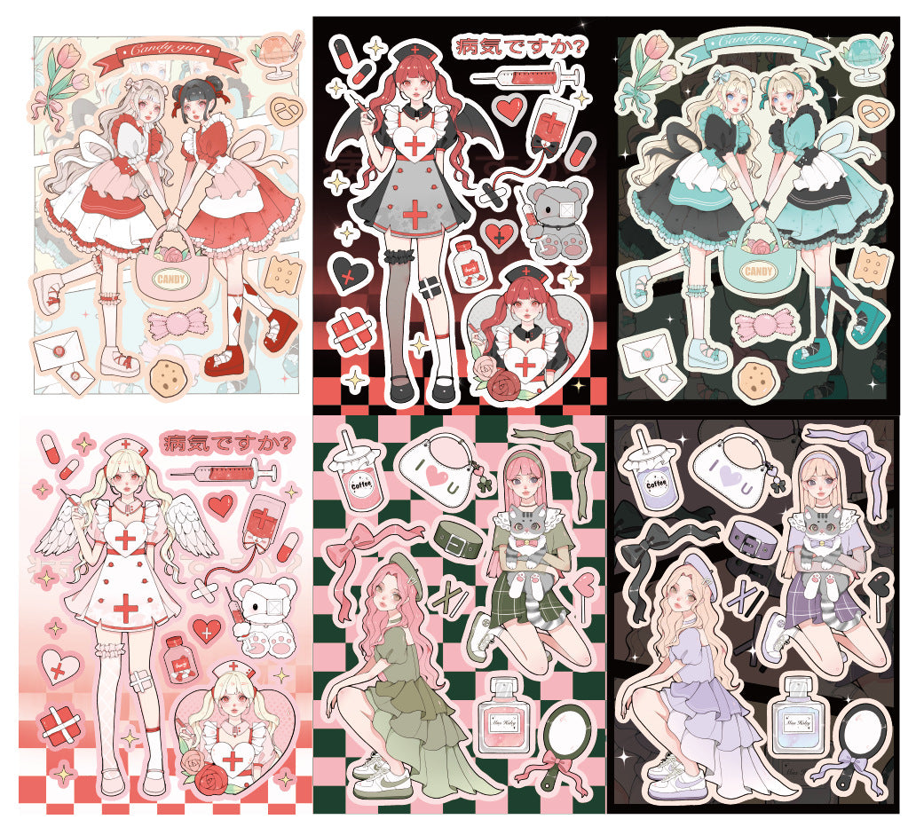 6pcs DIY Cartoon Anime Character Stickers Decorative Journal Sticker