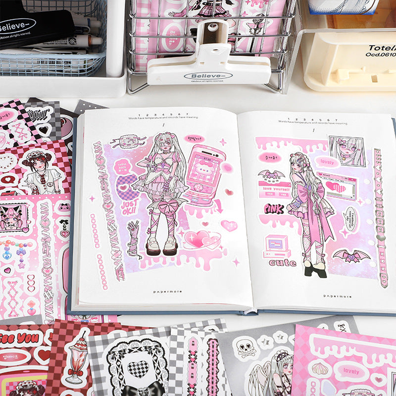 20pcs Cartoon Character Stickers Book Electric Girl Sweetheart Cute Deco Journal Sticker