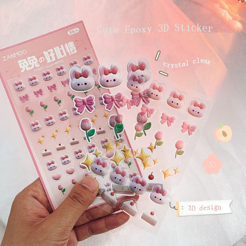 Original Cartoon Three-Dimensional Stickers Ins Wind Phone Case Students Cute Crystal Glue Stickers Female Photo Decoration Stickers