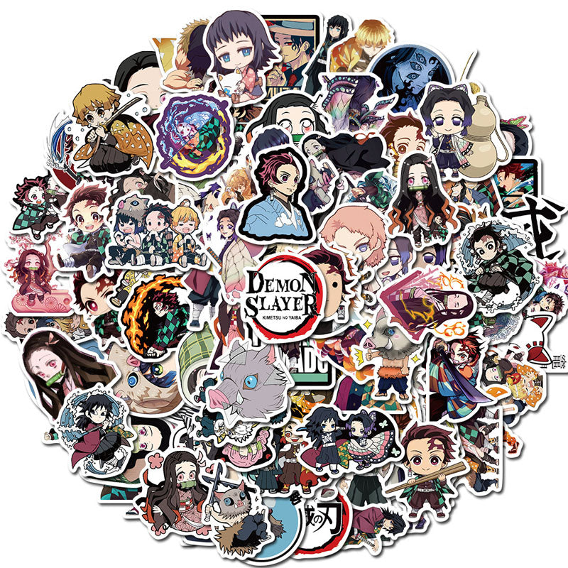 100pcs New Japanese Anime Demon Slayer: Kimetsu no Yaiba Graffiti Sticker Luggage Laptop Waterproof Sticker