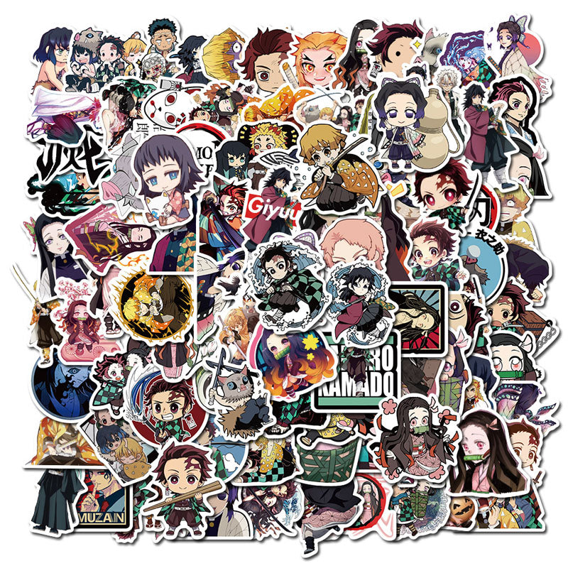 100pcs New Japanese Anime Demon Slayer: Kimetsu no Yaiba Graffiti Sticker Luggage Laptop Waterproof Sticker