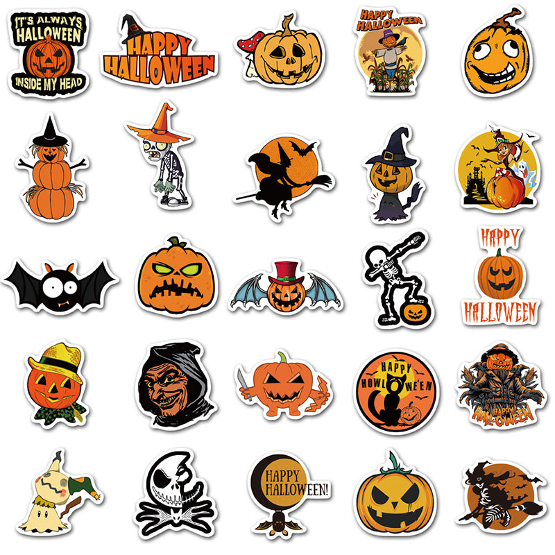 50pcs Halloween Wacky Stickers Decorated Water Bottle Phonecase Pull Box Pumpkin Wacky Waterproof Graffiti Stickers