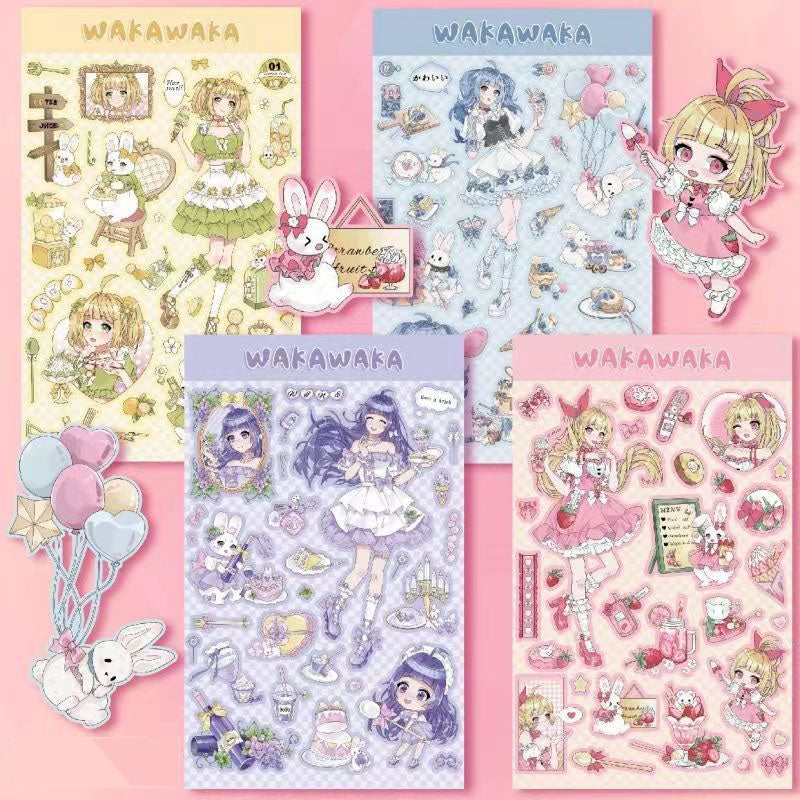 Girl Stickers Fruit Milk Tea Series Character Decoration Stickers DIY Phone Case Handbook Material Stickers