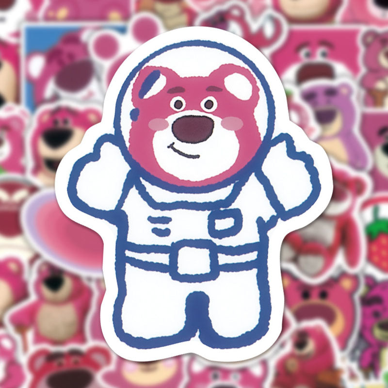 50pcs Cartoon Animation Cute Strawberry Bear Graffiti Stickers Window Wall Water Cup Trolley Case Stickers