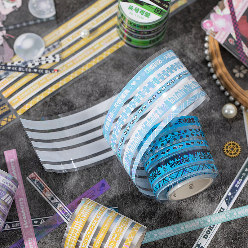 Love bell Laser Sticker Gradient Warning Line Hand Account Goo Card Deco Sticker Roll Material