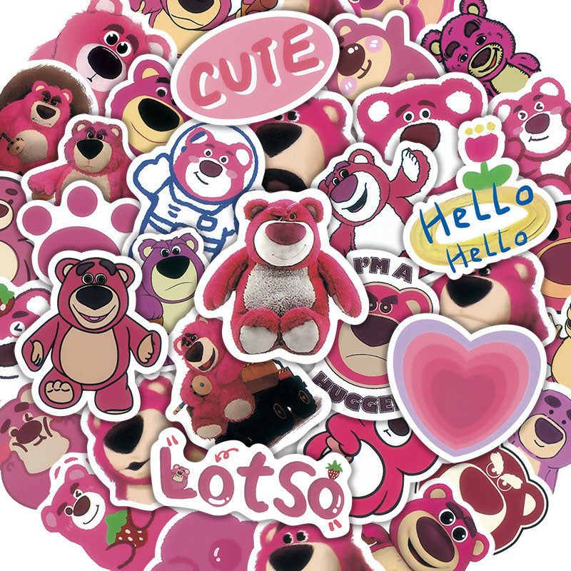 50pcs Cartoon Animation Cute Strawberry Bear Graffiti Stickers Window Wall Water Cup Trolley Case Stickers