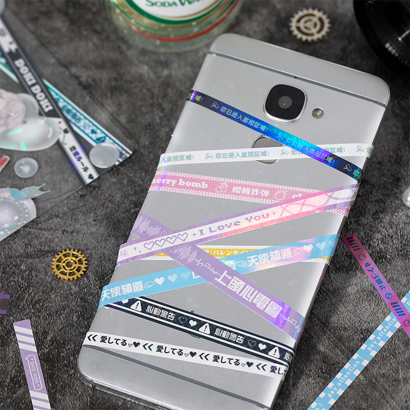 Love bell Laser Sticker Gradient Warning Line Hand Account Goo Card Deco Sticker Roll Material