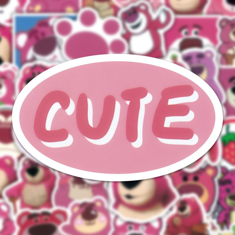50pcs Cartoon Animation Cute Strawberry Bear Graffiti Stickers Window Wall Water Cup Trolley Case Stickers