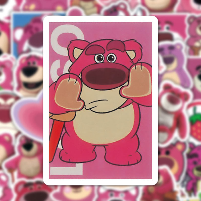 50pcs Cartoon Animation Cute Strawberry Bear Graffiti Stickers Window Wall Water Cup Trolley Case Stickers