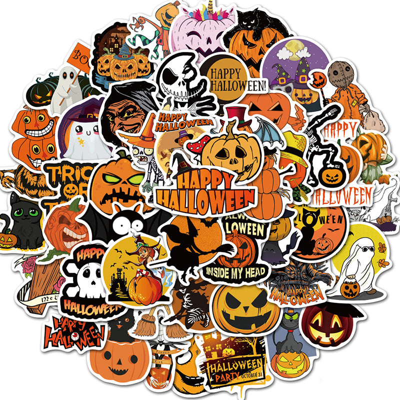 50pcs Halloween Wacky Stickers Decorated Water Bottle Phonecase Pull Box Pumpkin Wacky Waterproof Graffiti Stickers