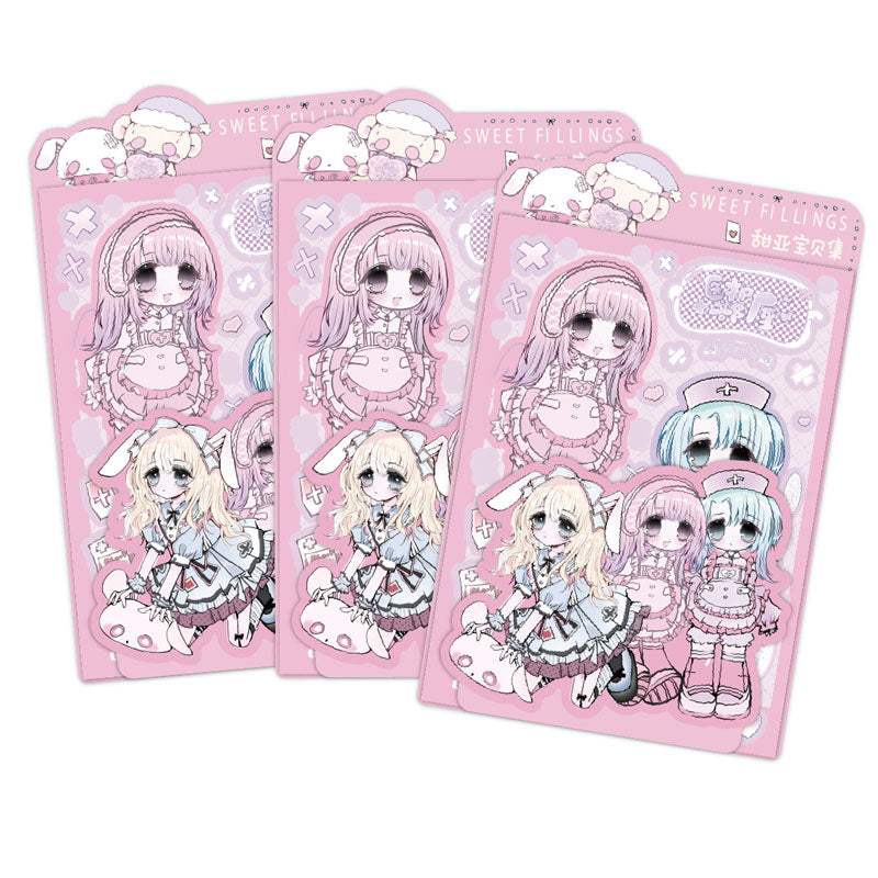 6pcs Cartoon Character Sticker Sweet Asia Hand Account Phone Case Storage Box Luggage Stickers