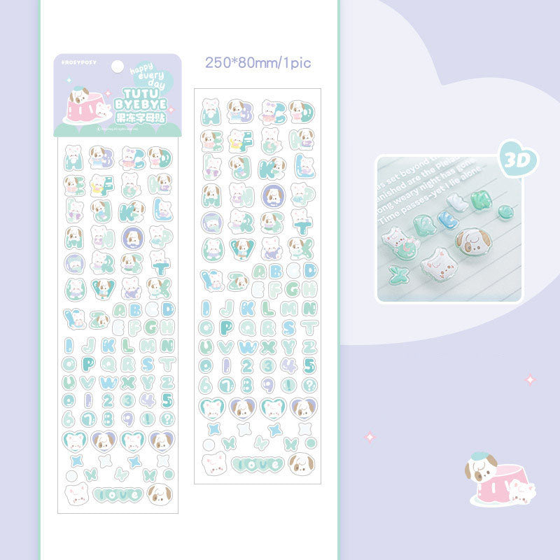 RosyPosy Jelly Letter Stickers TuTu&Byebye Series Cute Style DIY Hand Account Phone Case Material Stickers 4 Types