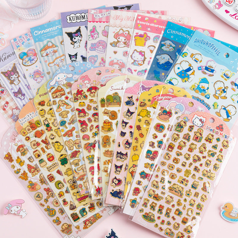 Cute Pet Family Sanrio Character Cartoon Bronzing Cute Wind Waterproof Sticker Decoration Cinnamoroll Hand Account Material Sticker