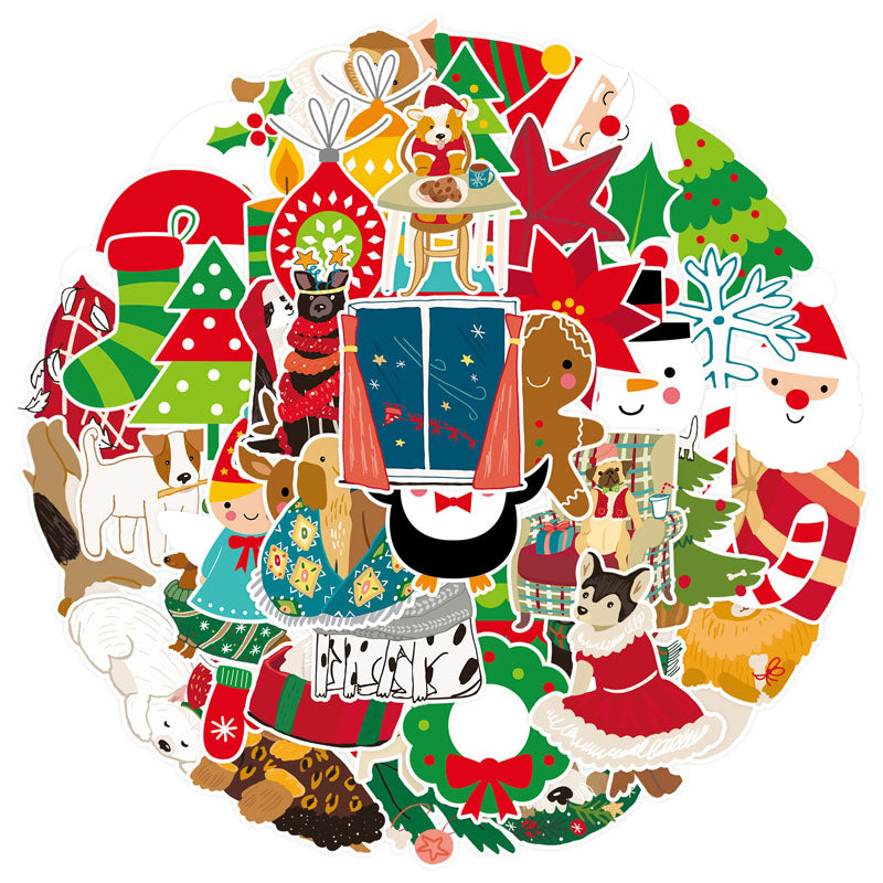 50pcs/100pcs Christmas Graffiti Stickers Holiday Party Hand Account DIY Phone Case Stickers Waterproof