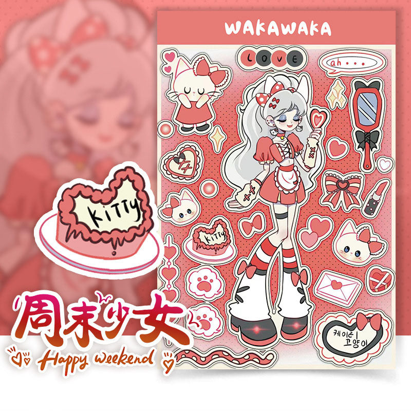 Happy Weekend Girl Pink Cake Decoration Sticker Cute Graffiti Hand Account Sticker Sticker Material Paper