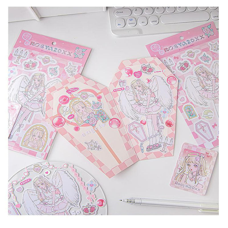RosyPosy Stickers ROSYA 20xx Series Cartoon Girl With DIY Hand Account Key Chain Plate Decoration Stickers 4 Styles
