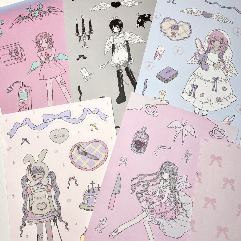 Milky Hearts Sticker Book Inner Page Low Saturation Sweet Sick Sweet Girl Character Decoration Sticker DIY Keychain Plate Hand Account Phone Case Sticker