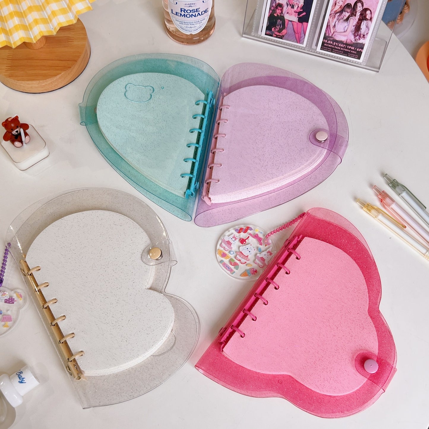 Cute Bow-knot Transparent 6-hole loose-leaf Hand Account Book Cloud Heart-shaped Student pvc Notebook Memo Binder