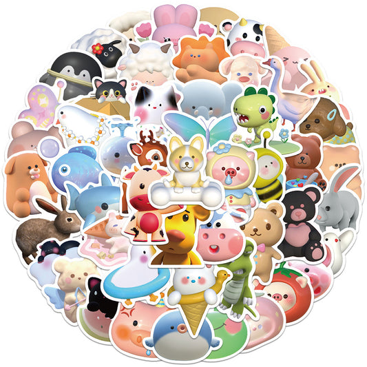 52pcs Cute 3D Animal Sticker DIY Decoration Book iPad Phone Case Suitcase Waterproof Hand Account Sticker