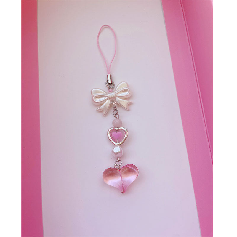 Creative Design Beaded Pendant Cute Pink Sweet Love Injection Sweet Cool Hanging Chain Goo Card Chain Phone Case Chain