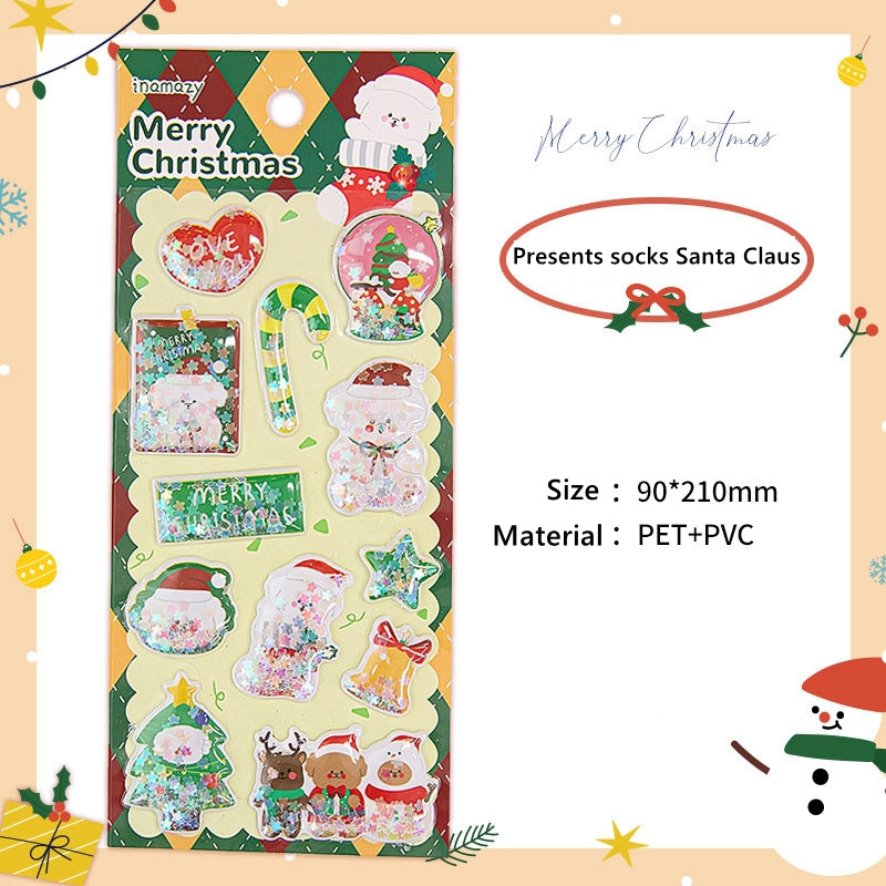 3D Laser Flash Christmas Stickers DIY Handmade Cartoon Cute Santa Claus tree Sticker Gifts