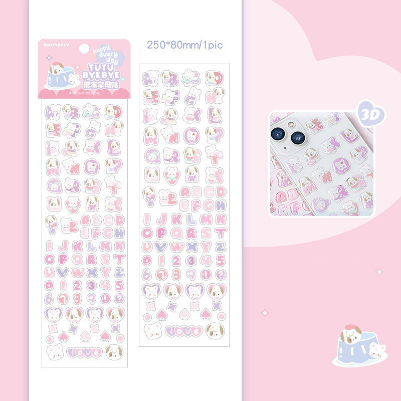 RosyPosy Jelly Letter Stickers TuTu&Byebye Series Cute Style DIY Hand Account Phone Case Material Stickers 4 Types