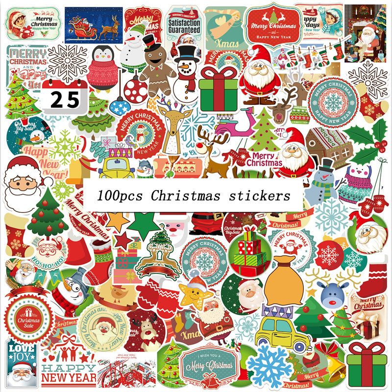50pcs/100pcs Christmas Graffiti Stickers Holiday Party Hand Account DIY Phone Case Stickers Waterproof