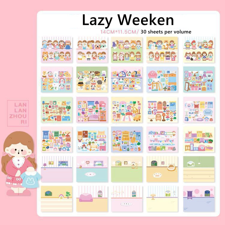 Creative Landscaping Sticker Book Cartoon Girl Heart Pocket Decoration Stickers