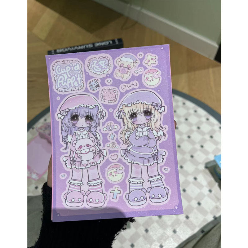 6pcs Cartoon Character Sticker Sweet Asia Hand Account Phone Case Storage Box Luggage Stickers