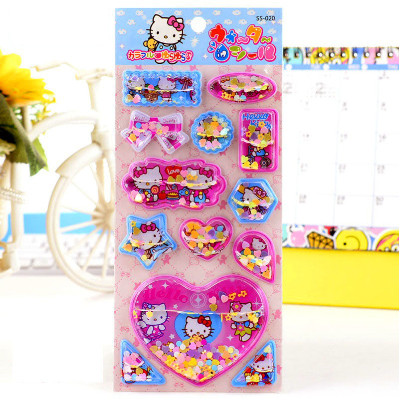 Sticker 3D With Water Shaker Cartoon Crystal Sticker Cute Kitty Quicksand Decoration Sticker