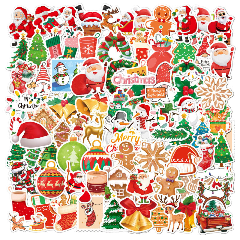 100pcs Christmas Stickers Old Man Tree Snowflake Water Cup Laptop DIY Phone Case Graffiti Stickers
