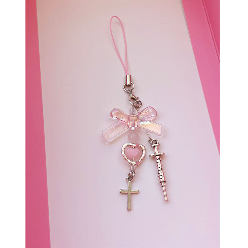 Creative Design Beaded Pendant Cute Pink Sweet Love Injection Sweet Cool Hanging Chain Goo Card Chain Phone Case Chain