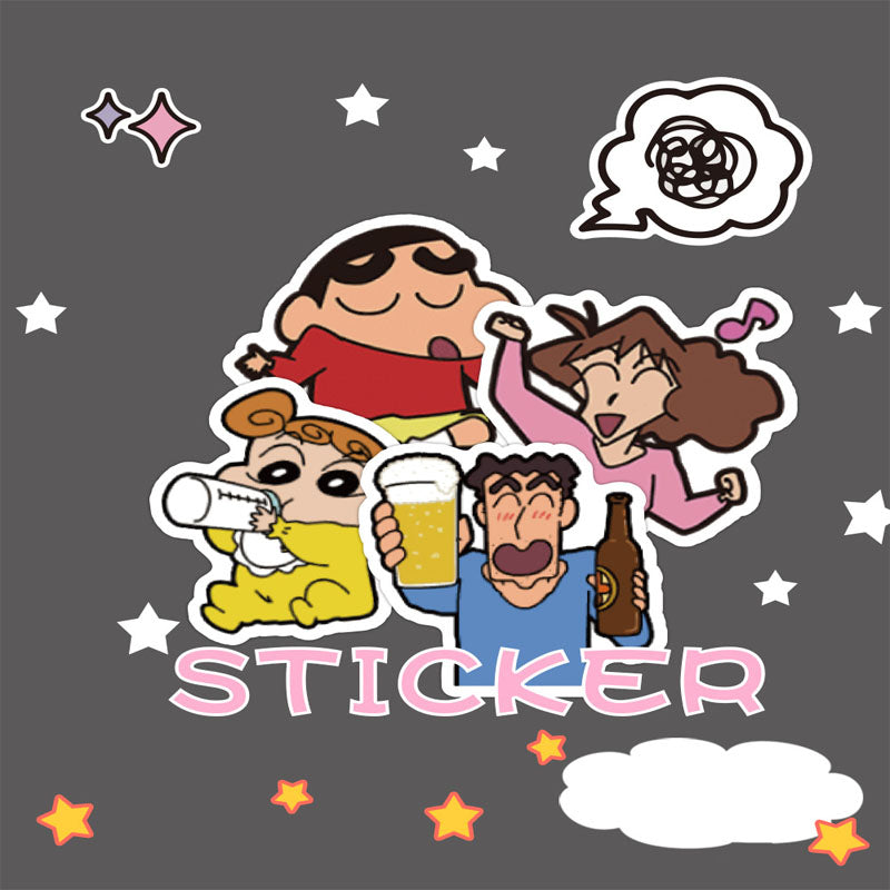 60pcs Cute Anime Cartoon Crayon Shin-chan Decoration Phone Case Water Cup Waterproof Hand Account Sticker Cartoon Sticker