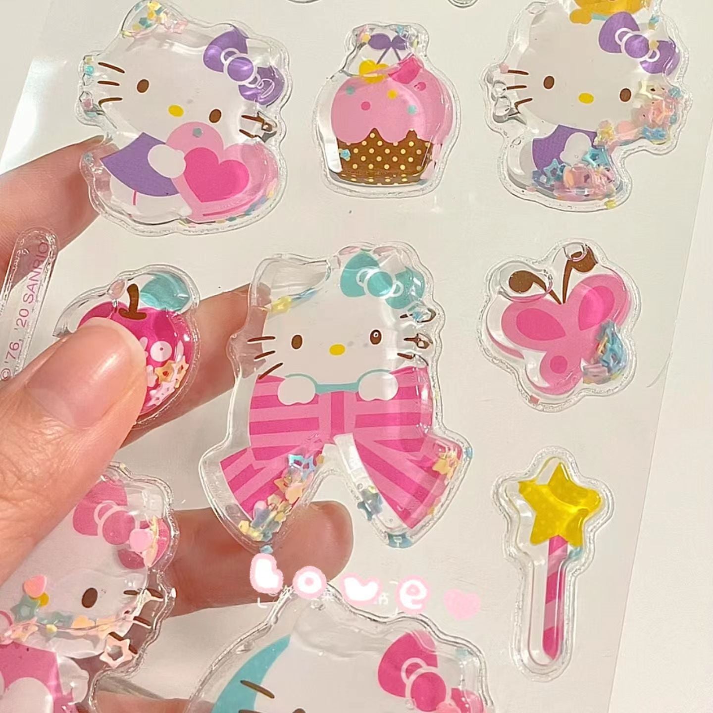 DIY Sanrio Shake Water Stickers 3D Three-dimensional Decorative Bubble Stickers Hello Kitty