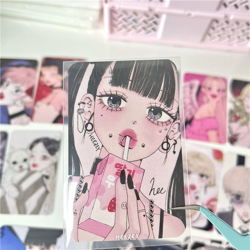 3-Inch Rounded Retro Spicy Dark Style Girl 3-Inch Small Card Hand Account Material Card Business Card