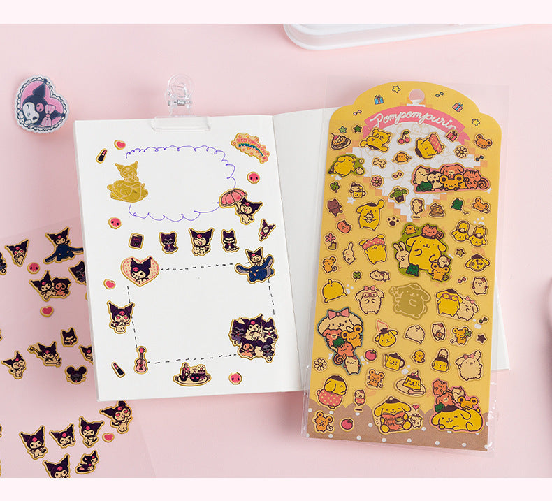 Cute Pet Family Sanrio Character Cartoon Bronzing Cute Wind Waterproof Sticker Decoration Cinnamoroll Hand Account Material Sticker
