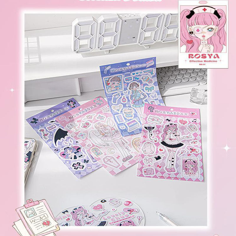 RosyPosy Stickers ROSYA 20xx Series Cartoon Girl With DIY Hand Account Key Chain Plate Decoration Stickers 4 Styles