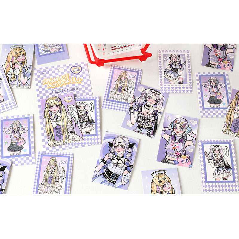 Matte Membrane Small Card Electric Song Girl Series Sweet Cool Cartoon Girl DIY Handbook Phone Case Material Card 4 Models