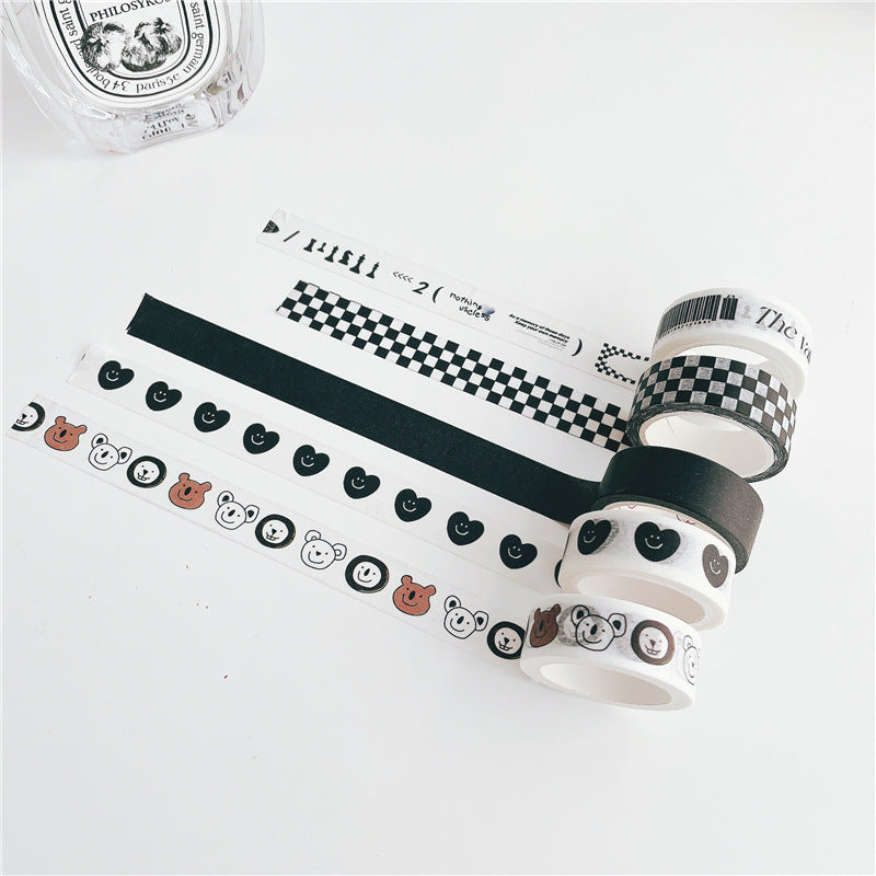 Black and White Grid English Hand-Painted Style and Paper Tape Decorative Stickers DIY Hand Account Material Stickers