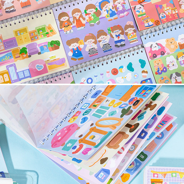 Creative Landscaping Sticker Book Cartoon Girl Heart Pocket Decoration Stickers