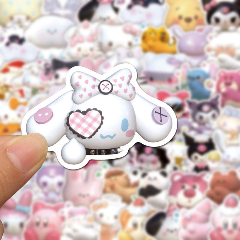 51pcs 3D Sanrio Stickers Cute Kulomi Cinnamorll Melody Kitty Cat Hand Account Waterproof