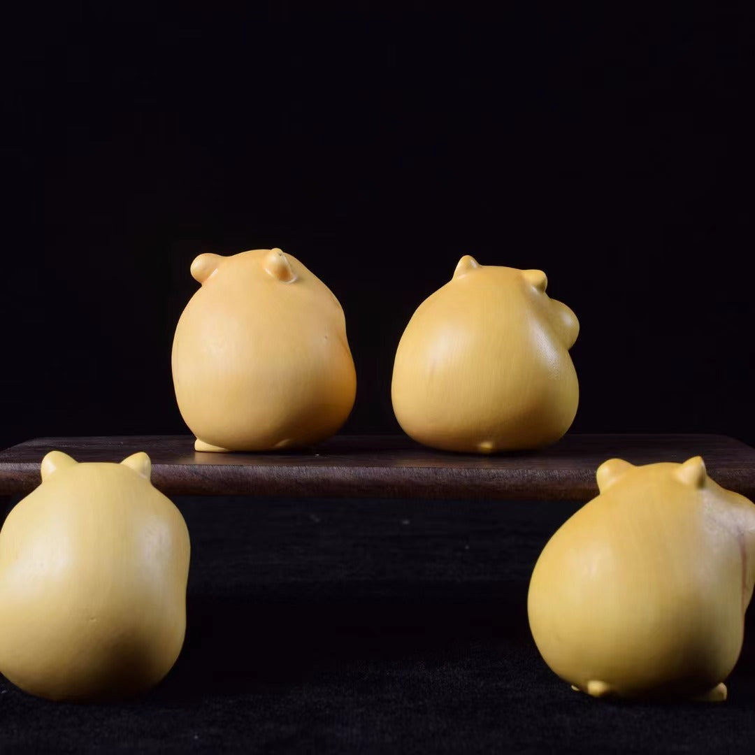 Boxwood carving Greedy hamster four brothers Handicrafts Cte small animal jewelry Handmade
