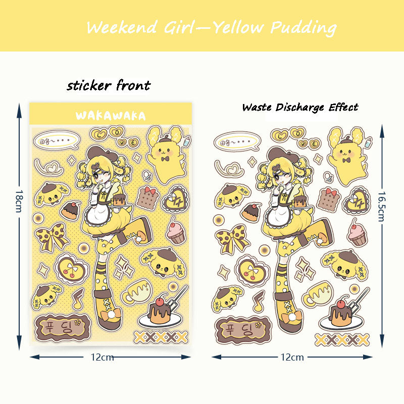 Happy Weekend Girl Pink Cake Decoration Sticker Cute Graffiti Hand Account Sticker Sticker Material Paper