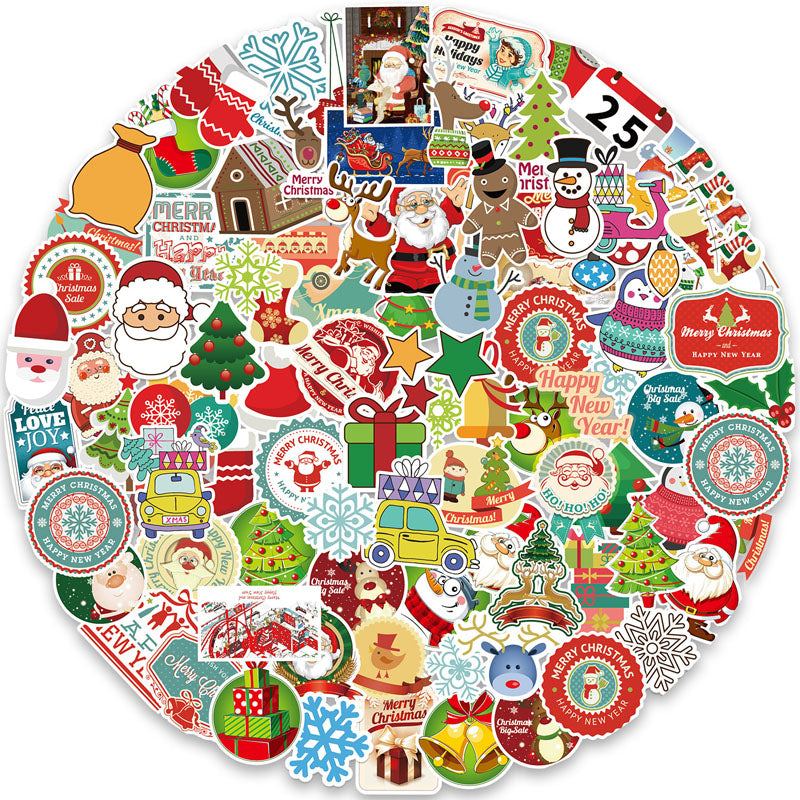 50pcs/100pcs Christmas Graffiti Stickers Holiday Party Hand Account DIY Phone Case Stickers Waterproof