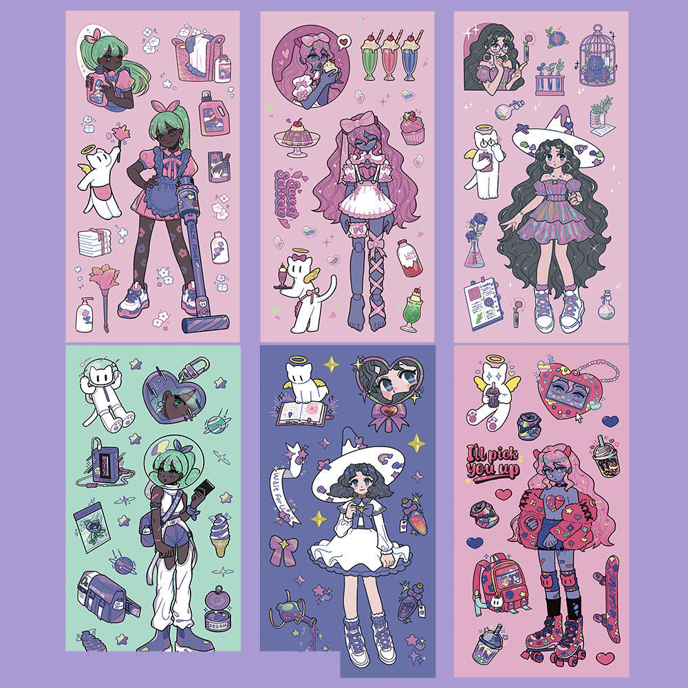 Character Goo Card Sticker Hand Account Sticker phone Case Black Hot Girl Leather Skateboard Trainee Magic Witch Girl SweetCool Retro DIY Sticker