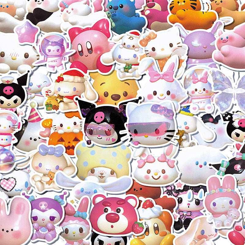 51pcs 3D Sanrio Stickers Cute Kulomi Cinnamorll Melody Kitty Cat Hand Account Waterproof