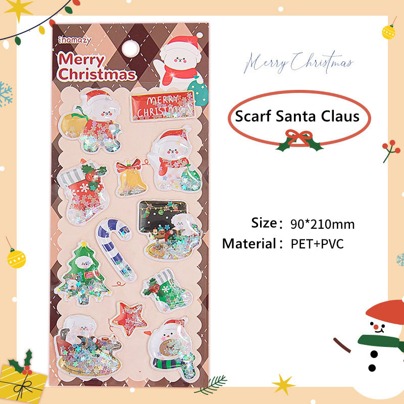 3D Laser Flash Christmas Stickers DIY Handmade Cartoon Cute Santa Claus tree Sticker Gifts