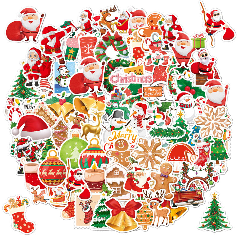 100pcs Christmas Stickers Old Man Tree Snowflake Water Cup Laptop DIY Phone Case Graffiti Stickers