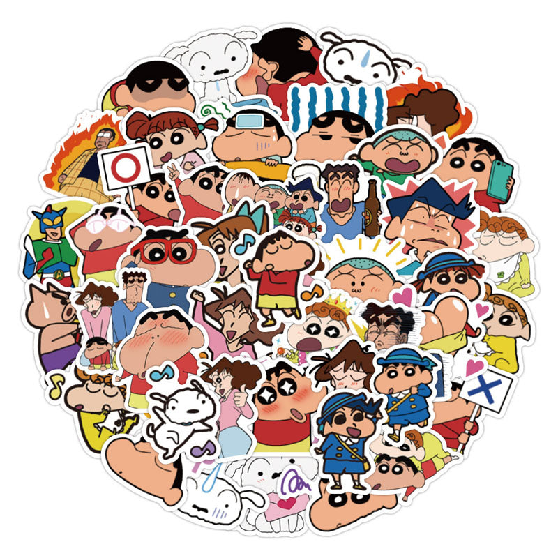 60pcs Cute Anime Cartoon Crayon Shin-chan Decoration Phone Case Water Cup Waterproof Hand Account Sticker Cartoon Sticker